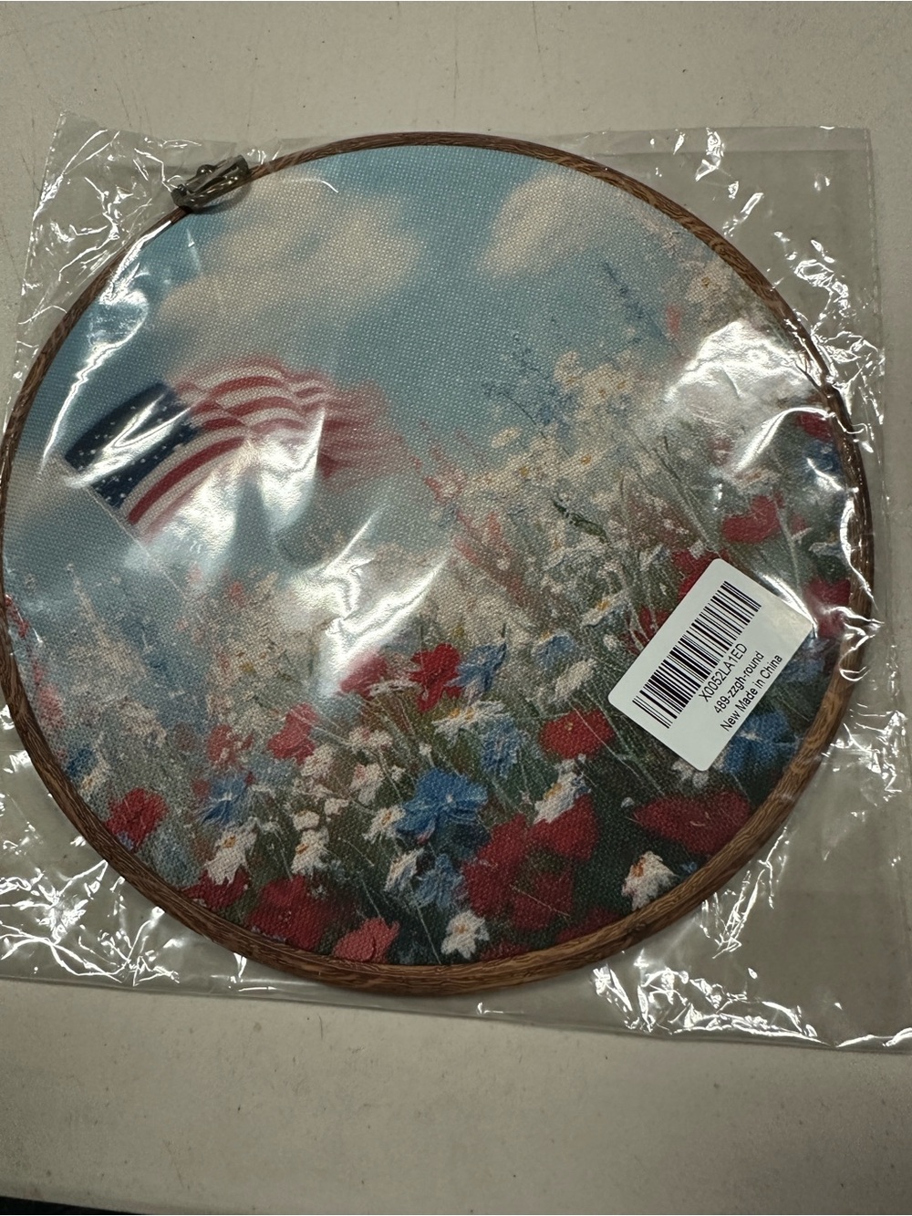 Patriotic Floral Round Wall Art - Blue, Red, White